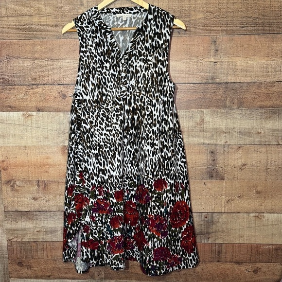 🌻 Flint & Moss Floral Leopard Sleeveless Sun Dress size Large Beach Boho - Picture 2 of 11